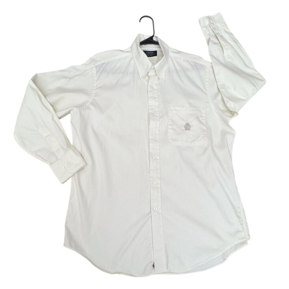 Chaps Ralph Lauren Button-Down Dress Shirt Regular Fit Cream MENS SZ 16.5/32-33